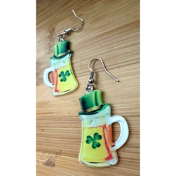 St Patricks Day Earrings Beer Shamrock Leprechaun Hat Dangle Hooks Parad… - Picture 8 of 9